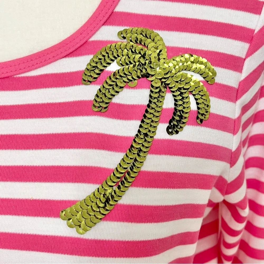 NWOT Quacker Factory Pink Stripe Top Cruise Beachy Resortwear - Picture 3 of 7